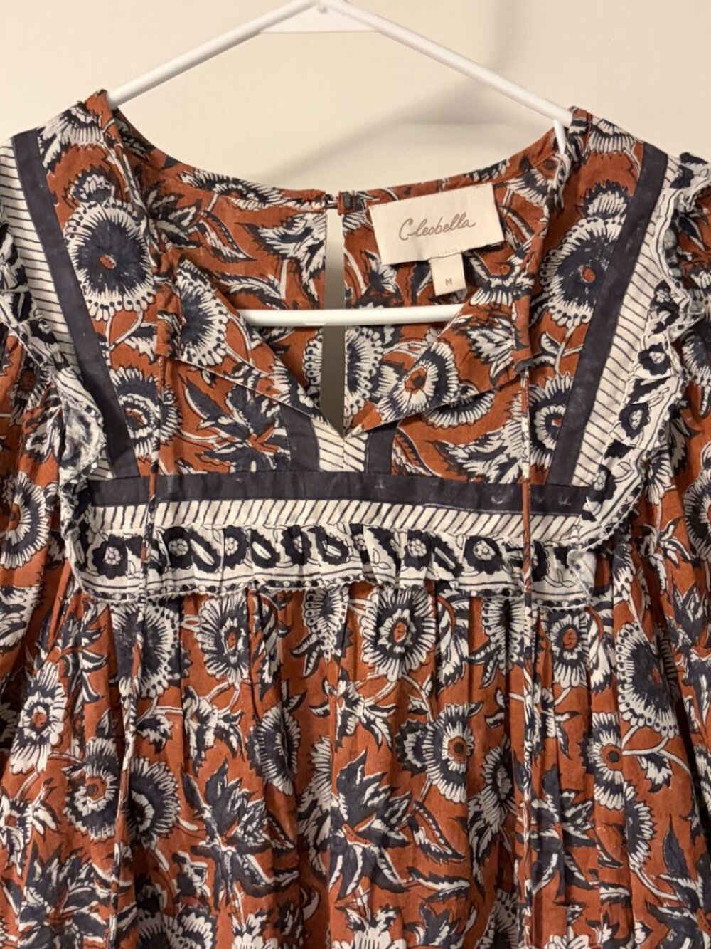 Cleobella Amy organic cotton peasant blouse sienna block size medium bohemian - Picture 5 of 11